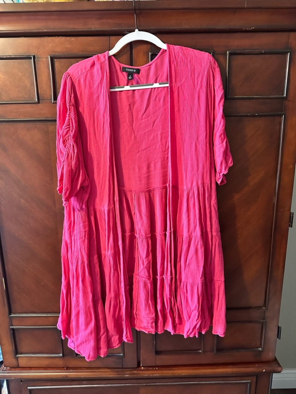 TORRID Bright Pink Open Front Tiered Cardigan